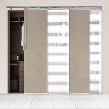 Load image into Gallery viewer, 4-Panel Single Rail Panel Track Blind Extendable 48"-88"W x 91.4"H, Panel width 23.5", Macadamia, Cornsilk