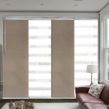 Load image into Gallery viewer, 4-Panel Single Rail Panel Track Blind Extendable 48"-88"W x 91.4"H, Panel width 23.5", Macadamia, Cornsilk