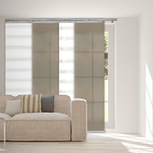 Load image into Gallery viewer, 4-Panel Single Rail Panel Track Blind Extendable 48"-88"W x 91.4"H, Panel width 23.5", Macadamia, Cornsilk