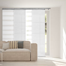 Load image into Gallery viewer, 4-Panel Single Rail Panel Track Blind Extendable 48"-88"W x 91.4"H, Panel width 23.5", Macadamia, Embroidered Chiffon