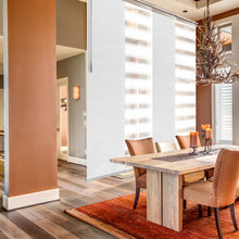 Load image into Gallery viewer, 4-Panel Single Rail Panel Track Blind Extendable 48"-88"W x 91.4"H, Panel width 23.5", Macadamia, Embroidered Chiffon