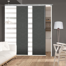 Load image into Gallery viewer, 4-Panel Single Rail Panel Track Blind Extendable 48"-88"W x 91.4"H, Panel width 23.5", Macadamia, Smoke