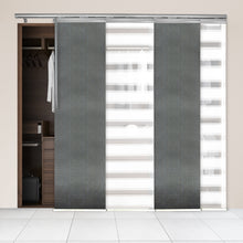 Load image into Gallery viewer, 4-Panel Single Rail Panel Track Blind Extendable 48"-88"W x 91.4"H, Panel width 23.5", Macadamia, Dove