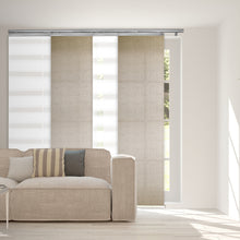Load image into Gallery viewer, 4-Panel Single Rail Panel Track Blind Extendable 48"-88"W x 91.4"H, Panel width 23.5", Macadamia, Iris