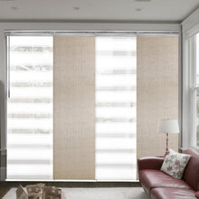 Load image into Gallery viewer, 4-Panel Single Rail Panel Track Blind Extendable 48"-88"W x 91.4"H, Panel width 23.5", Macadamia, Iris