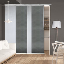 Load image into Gallery viewer, 4-Panel Single Rail Panel Track Blind Extendable 48"-88"W x 91.4"H, Panel width 23.5", Embroidered Cadet, Dove