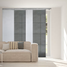 Load image into Gallery viewer, 4-Panel Single Rail Panel Track Blind Extendable 48"-88"W x 91.4"H, Panel width 23.5", Embroidered Cadet, Dove