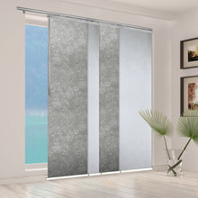 Load image into Gallery viewer, 4-Panel Single Rail Panel Track Blind Extendable 48"-88"W x 91.4"H, Panel width 23.5", Embroidered Cadet, Carolyn