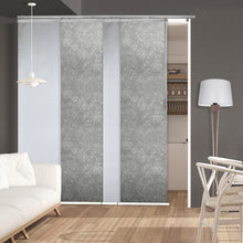 Load image into Gallery viewer, 4-Panel Single Rail Panel Track Blind Extendable 48"-88"W x 91.4"H, Panel width 23.5", Embroidered Cadet, Carolyn