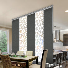 Load image into Gallery viewer, 5-Panel Single Rail Panel Track Blind Extendable 58"-110"W x 91.4"H, Panel width 23.5", Shattered, Smoke