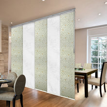 Load image into Gallery viewer, 5-Panel Single Rail Panel Track Blind Extendable 58"-110"W x 91.4"H, Panel width 23.5", Macadamia, Camellia
