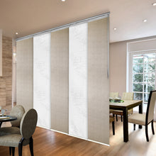 Load image into Gallery viewer, 5-Panel Single Rail Panel Track Blind Extendable 58"-110"W x 91.4"H, Panel width 23.5", Lotus, Iris