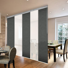 Load image into Gallery viewer, 5-Panel Single Rail Panel Track Blind Extendable 58"-110"W x 91.4"H, Panel width 23.5", Winter, Smoke