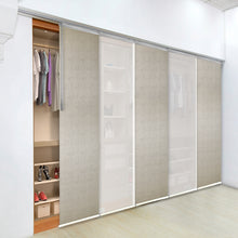 Load image into Gallery viewer, 5-Panel Single Rail Panel Track Blind Extendable 58"-110"W x 91.4"H, Panel width 23.5", Winter, Iris