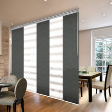 Load image into Gallery viewer, 5-Panel Single Rail Panel Track Blind Extendable 58"-110"W x 91.4"H, Panel width 23.5", Macadamia, Dove