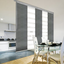 Load image into Gallery viewer, 5-Panel Single Rail Panel Track Blind Extendable 58"-110"W x 91.4"H, Panel width 23.5", Macadamia, Dove