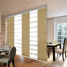 Load image into Gallery viewer, 5-Panel Single Rail Panel Track Blind Extendable 58"-110"W x 91.4"H, Panel width 23.5", Macadamia, Canary