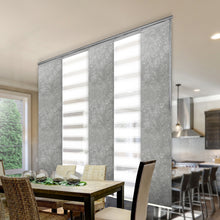 Load image into Gallery viewer, 5-Panel Single Rail Panel Track Blind Extendable 58"-110"W x 91.4"H, Panel width 23.5", Macadamia, Carolyn