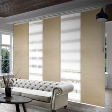 Load image into Gallery viewer, 5-Panel Single Rail Panel Track Blind Extendable 58"-110"W x 91.4"H, Panel width 23.5", Macadamia, Marisol