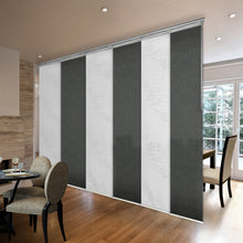 Load image into Gallery viewer, 6-Panel Single Rail Panel Track Blind Extendable 70"-130"W x 91.4"H, Panel width 23.5", Lotus, Smoke