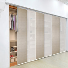 Load image into Gallery viewer, 6-Panel Single Rail Panel Track Blind Extendable 70"-130"W x 91.4"H, Panel width 23.5", Winter, Iris