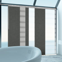 Load image into Gallery viewer, 6-Panel Single Rail Panel Track Blind Extendable 70"-130"W x 91.4"H, Panel width 23.5", Macadamia, Smoke