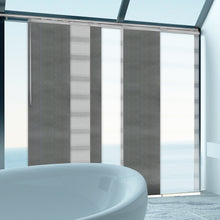 Load image into Gallery viewer, 6-Panel Single Rail Panel Track Blind Extendable 70"-130"W x 91.4"H, Panel width 23.5", Macadamia, Dove