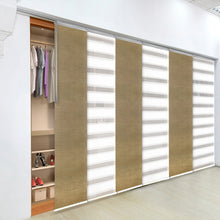 Load image into Gallery viewer, 6-Panel Single Rail Panel Track Blind Extendable 70"-130"W x 91.4"H, Panel width 23.5", Macadamia, Canary