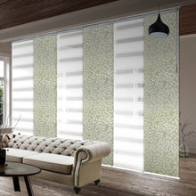 Load image into Gallery viewer, 6-Panel Single Rail Panel Track Blind Extendable 70"-130"W x 91.4"H, Panel width 23.5", Macadamia, Camellia