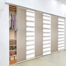 Load image into Gallery viewer, 6-Panel Single Rail Panel Track Blind Extendable 70"-130"W x 91.4"H, Panel width 23.5", Macadamia, Iris