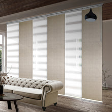 Load image into Gallery viewer, 6-Panel Single Rail Panel Track Blind Extendable 70"-130"W x 91.4"H, Panel width 23.5", Macadamia, Iris