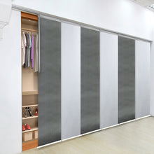 Load image into Gallery viewer, 6-Panel Single Rail Panel Track Blind Extendable 70"-130"W x 91.4"H, Panel width 23.5", Embroidered Cadet, Dove