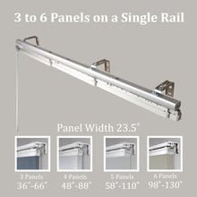 Load image into Gallery viewer, 3-Panel Single Rail Panel Track Blind Extendable 36&quot;-66&quot;W x 91.4&quot;H, Panel width 23.5&quot;, Whirl White, Dunmore Cream
