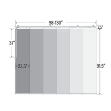 Load image into Gallery viewer, 6-Panel Single Rail Panel Track Blind Extendable 70&quot;-130&quot;W x 91.4&quot;H, Panel width 23.5&quot;, Whirl White, Embroidered Chiffon
