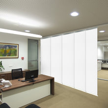 Load image into Gallery viewer, Laci White 5-Panel Single Rail Panel Track 58"-110"W, Panel width 23.5" - 100% BLACKOUT
