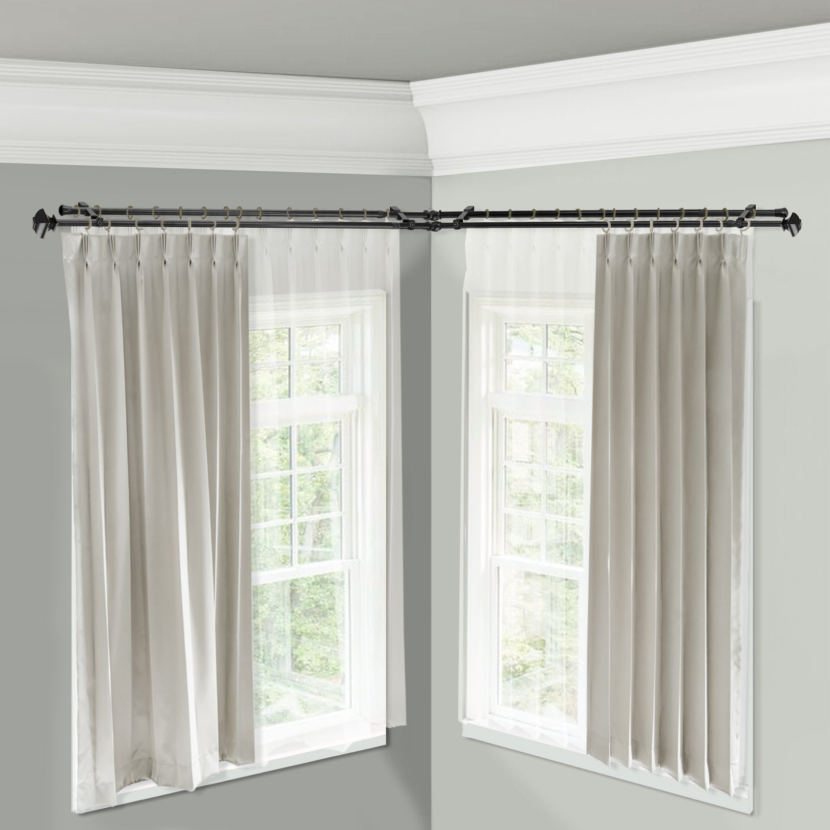 Darby Home Co Maxim Corner Window Single Curtain Rod \u0026 Hardware Set, Size: 28 inch- 48 inch W, Black, image size:1677x1677