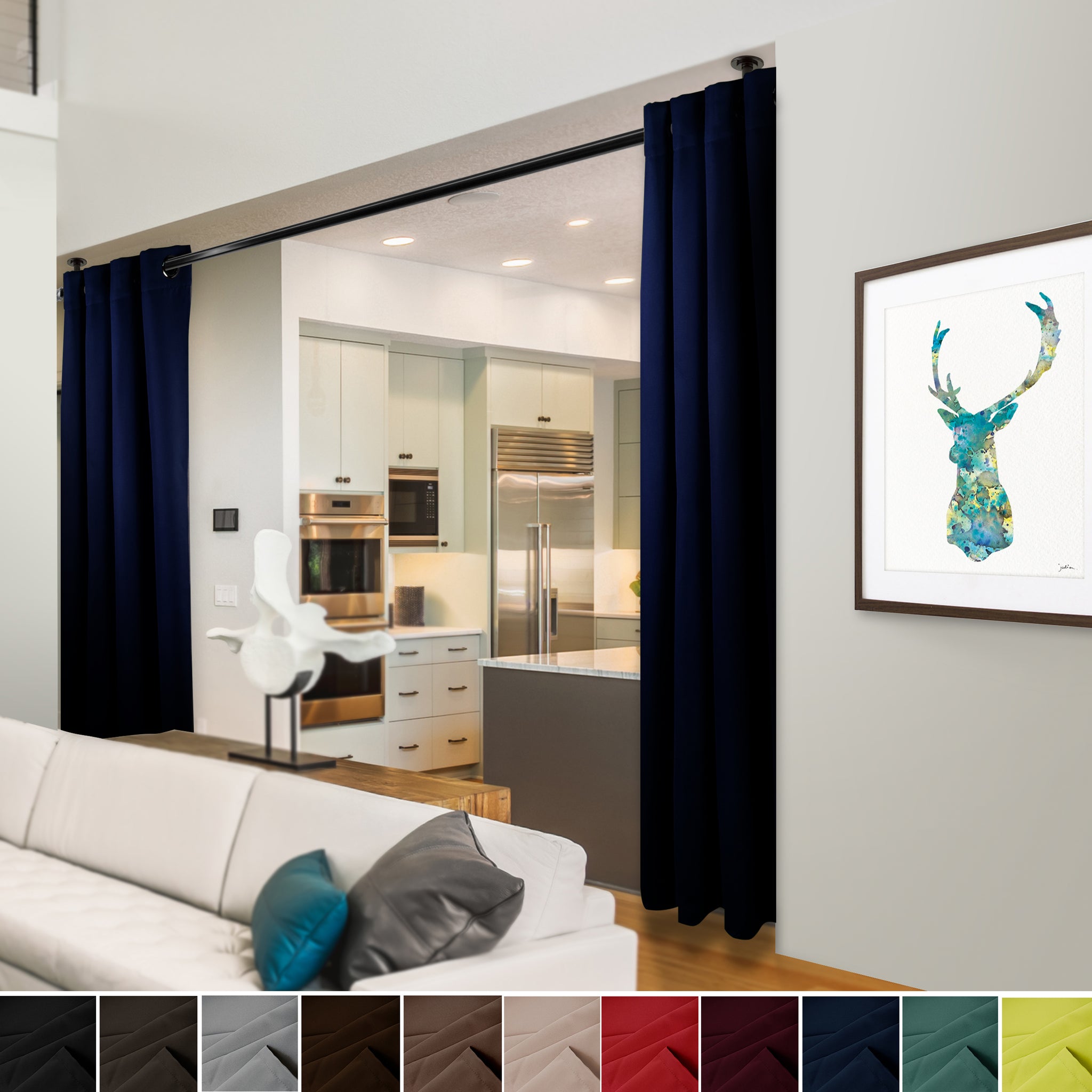 InStyleDesign 108 inchh Room Divider Curtain with Grommet (1 Panel) Dark Blue 180W x 108H, image size:2048x2048