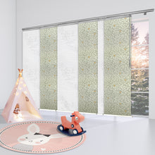 Load image into Gallery viewer, 6-Panel Single Rail Panel Track Blind Extendable 70&quot;-130&quot;W x 91.4&quot;H, Panel width 23.5&quot;, Lotus, Camellia
