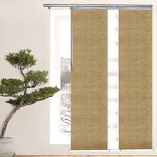Load image into Gallery viewer, 3-Panel Single Rail Panel Track Blind Extendable 36&quot;-66&quot;W x 91.4&quot;H, Panel width 23.5&quot;, Macadamia, Canary
