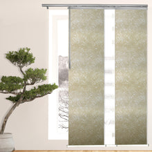 Load image into Gallery viewer, 3-Panel Single Rail Panel Track Blind Extendable 36&quot;-66&quot;W x 91.4&quot;H, Panel width 23.5&quot;, Macadamia, Amaryllis
