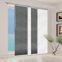 Load image into Gallery viewer, 4-Panel Single Rail Panel Track Blind Extendable 48&quot;-88&quot;W x 91.4&quot;H, Panel width 23.5&quot;, Lotus, Dove
