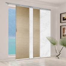 Load image into Gallery viewer, 4-Panel Single Rail Panel Track Blind Extendable 48&quot;-88&quot;W x 91.4&quot;H, Panel width 23.5&quot;, Lotus, Marisol
