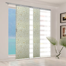 Load image into Gallery viewer, 4-Panel Single Rail Panel Track Blind Extendable 48&quot;-88&quot;W x 91.4&quot;H, Panel width 23.5&quot;, Macadamia, Camellia
