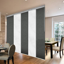 Load image into Gallery viewer, 5-Panel Single Rail Panel Track Blind Extendable 58&quot;-110&quot;W x 91.4&quot;H, Panel width 23.5&quot;, Lotus, Smoke
